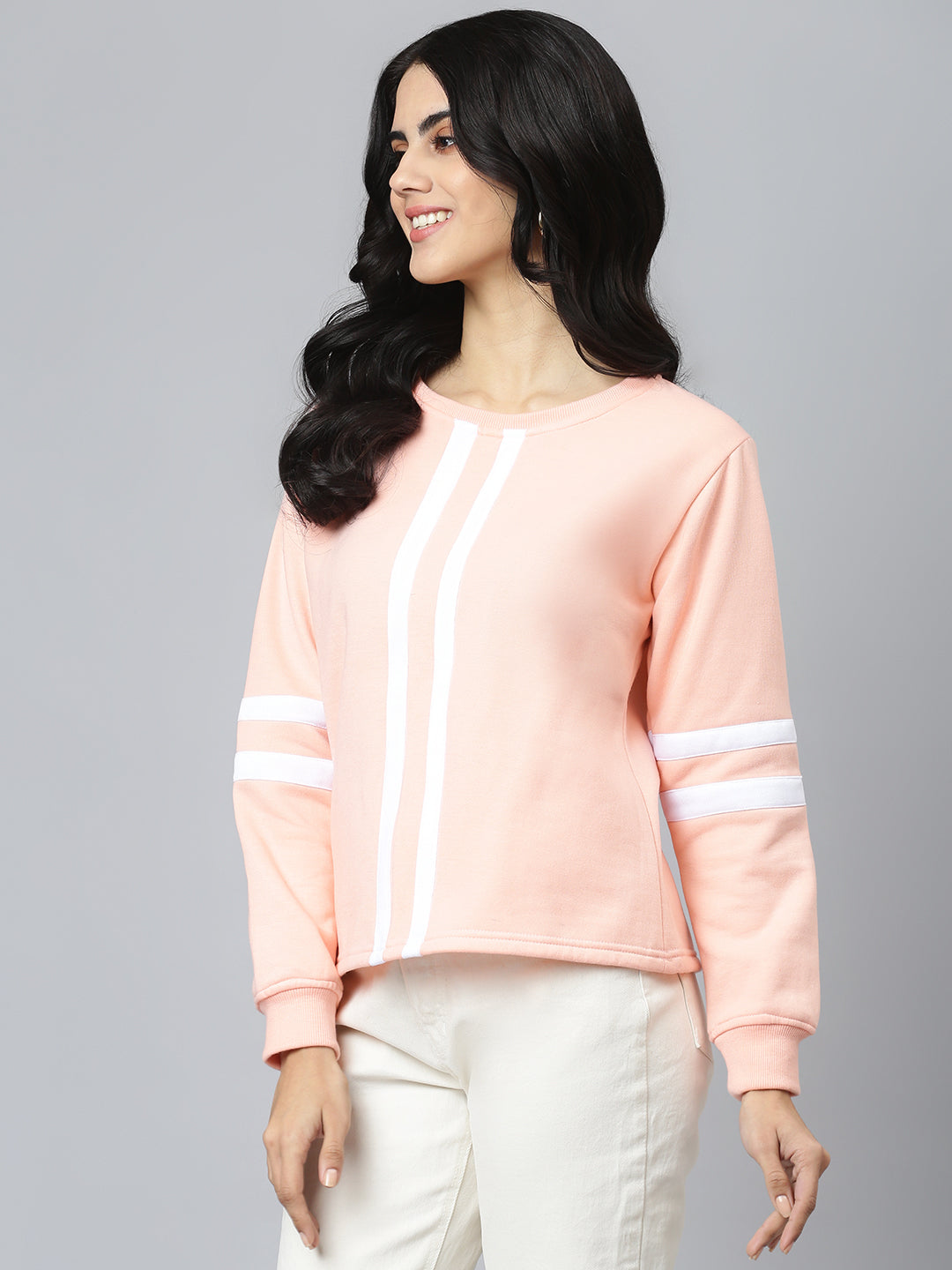 FLAMBOYANTTREND Pink Stripe Sweatshirt By Flamboyant Women's Sweatshirt