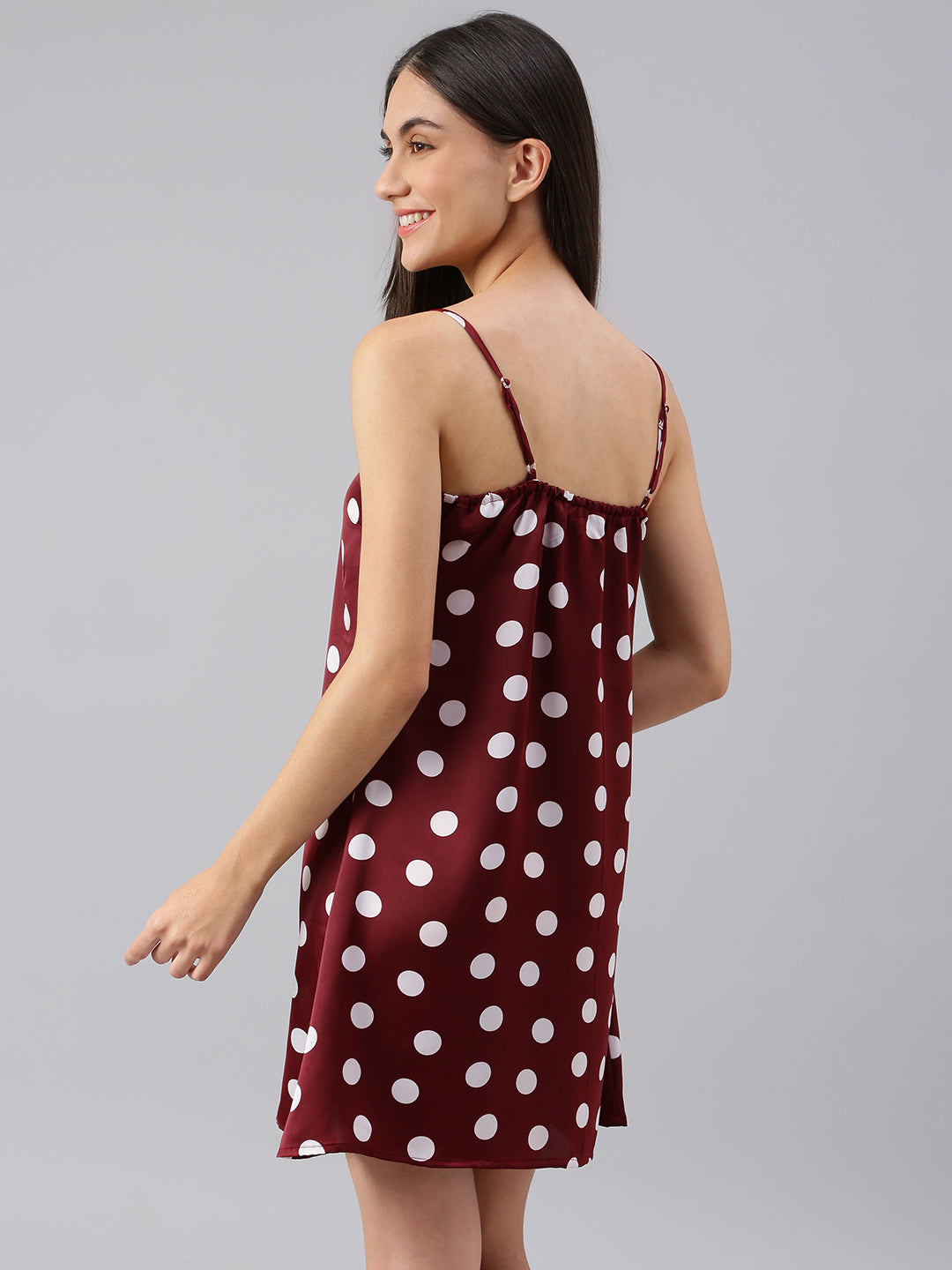 FLAMBOYANTTREND Satin Polka Dot Night Dress By Flamboyant Night Dress