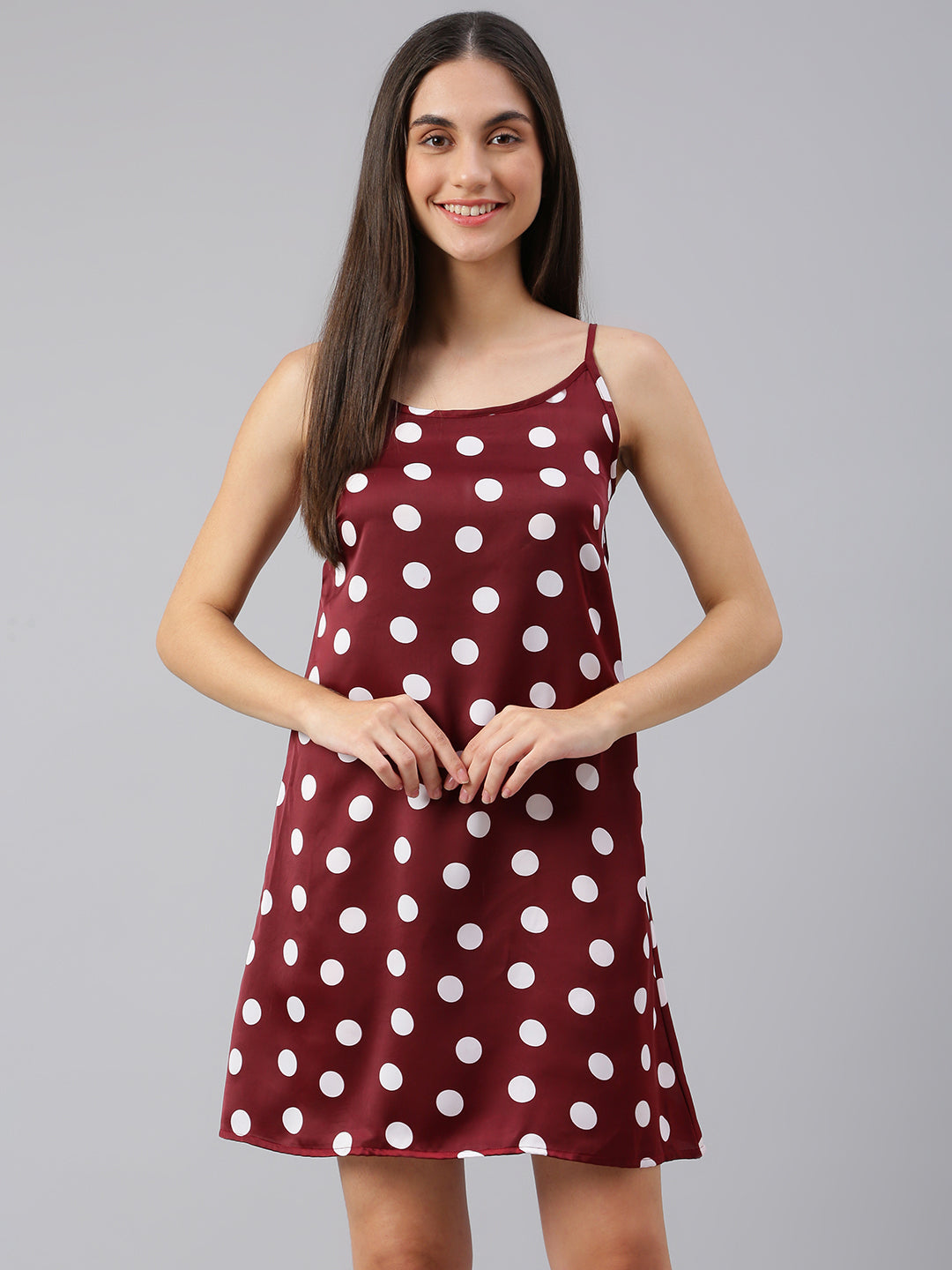 FLAMBOYANTTREND Satin Polka Dot Night Dress By Flamboyant Night Dress