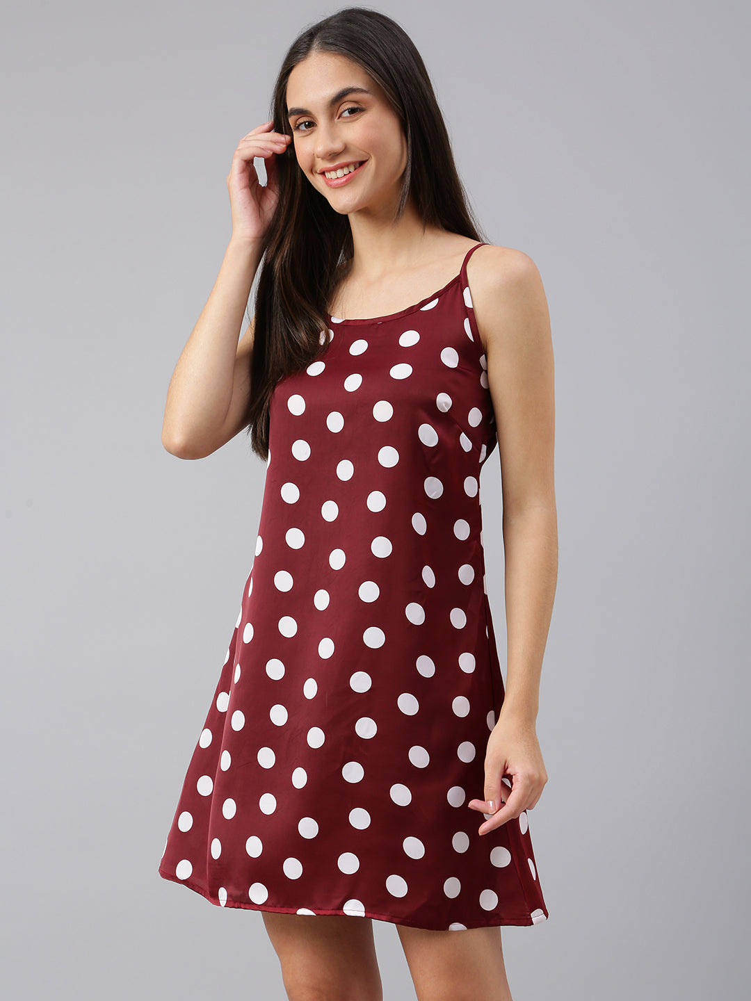 FLAMBOYANTTREND Satin Polka Dot Night Dress By Flamboyant Night Dress