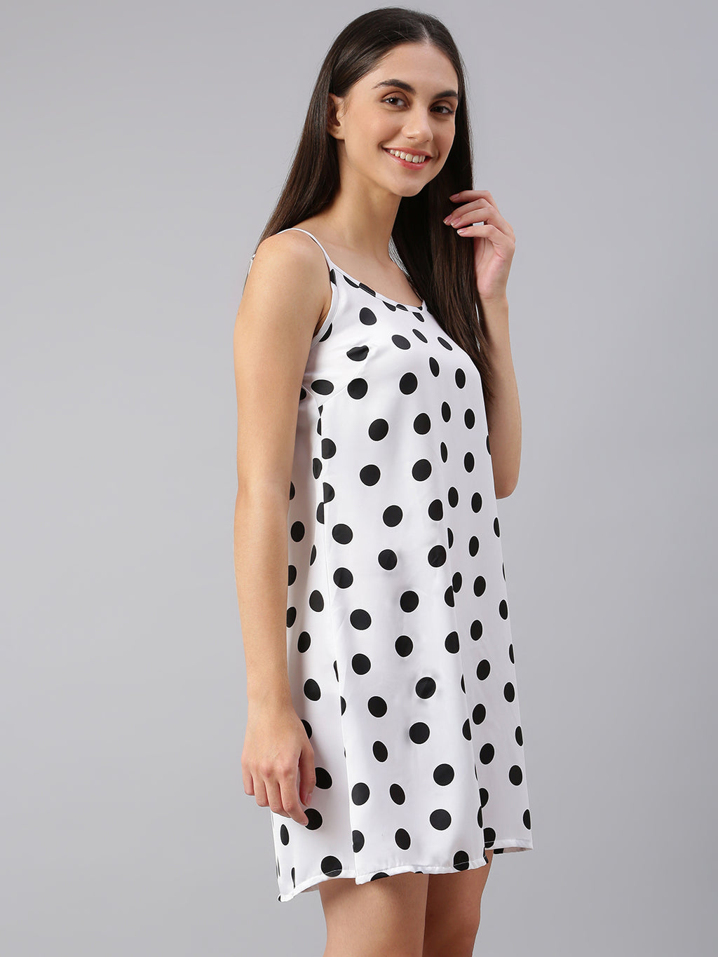 FLAMBOYANTTREND Satin Polka Dot Night Dress By Flamboyant Night Dress