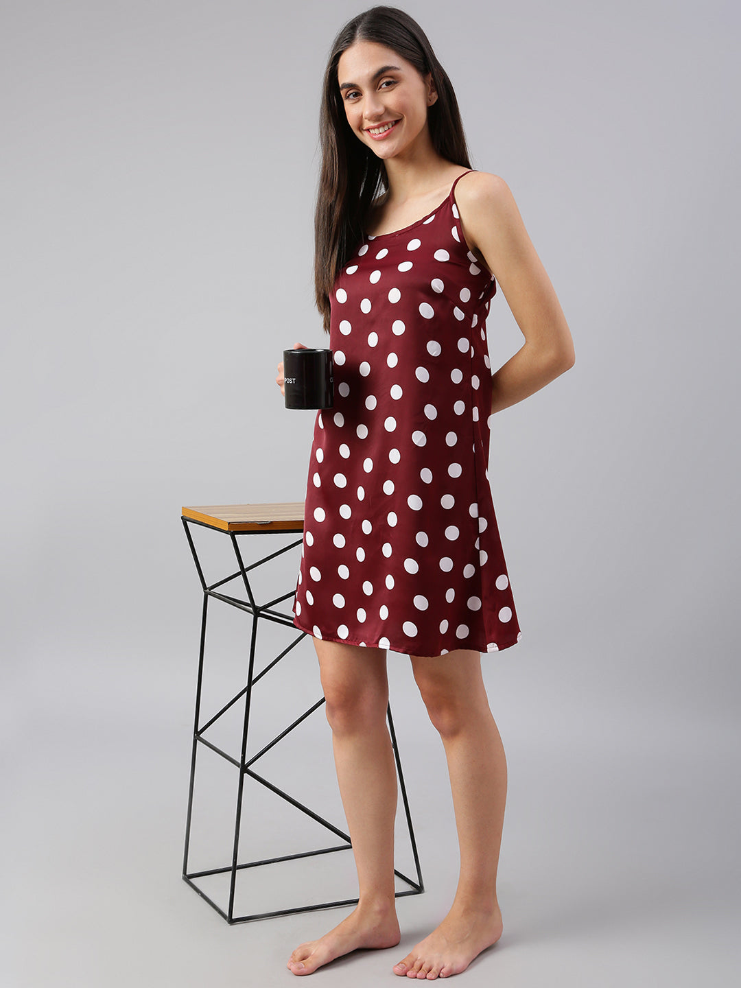 FLAMBOYANTTREND Satin Polka Dot Night Dress By Flamboyant Night Dress