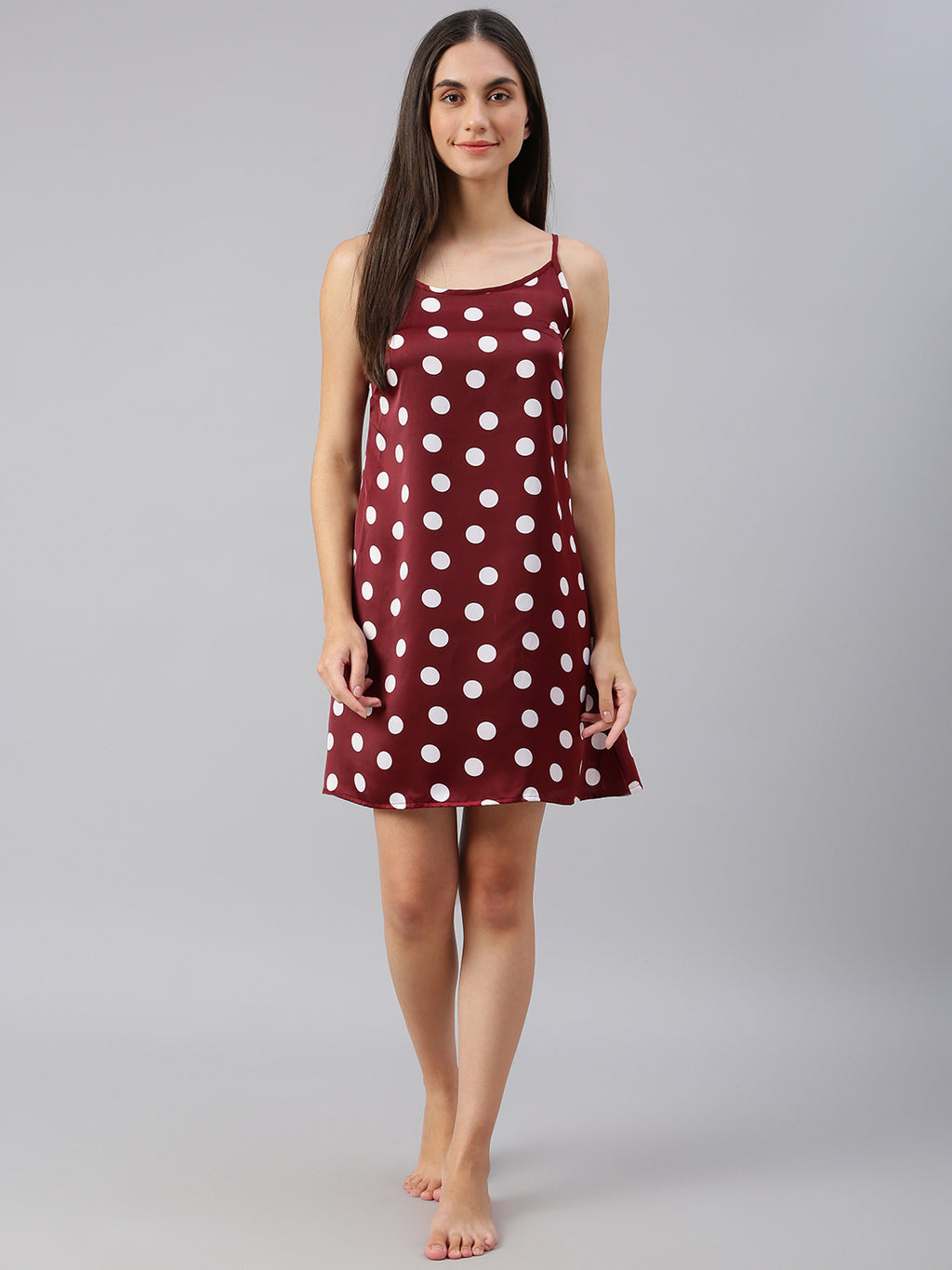 FLAMBOYANTTREND Satin Polka Dot Night Dress By Flamboyant Night Dress