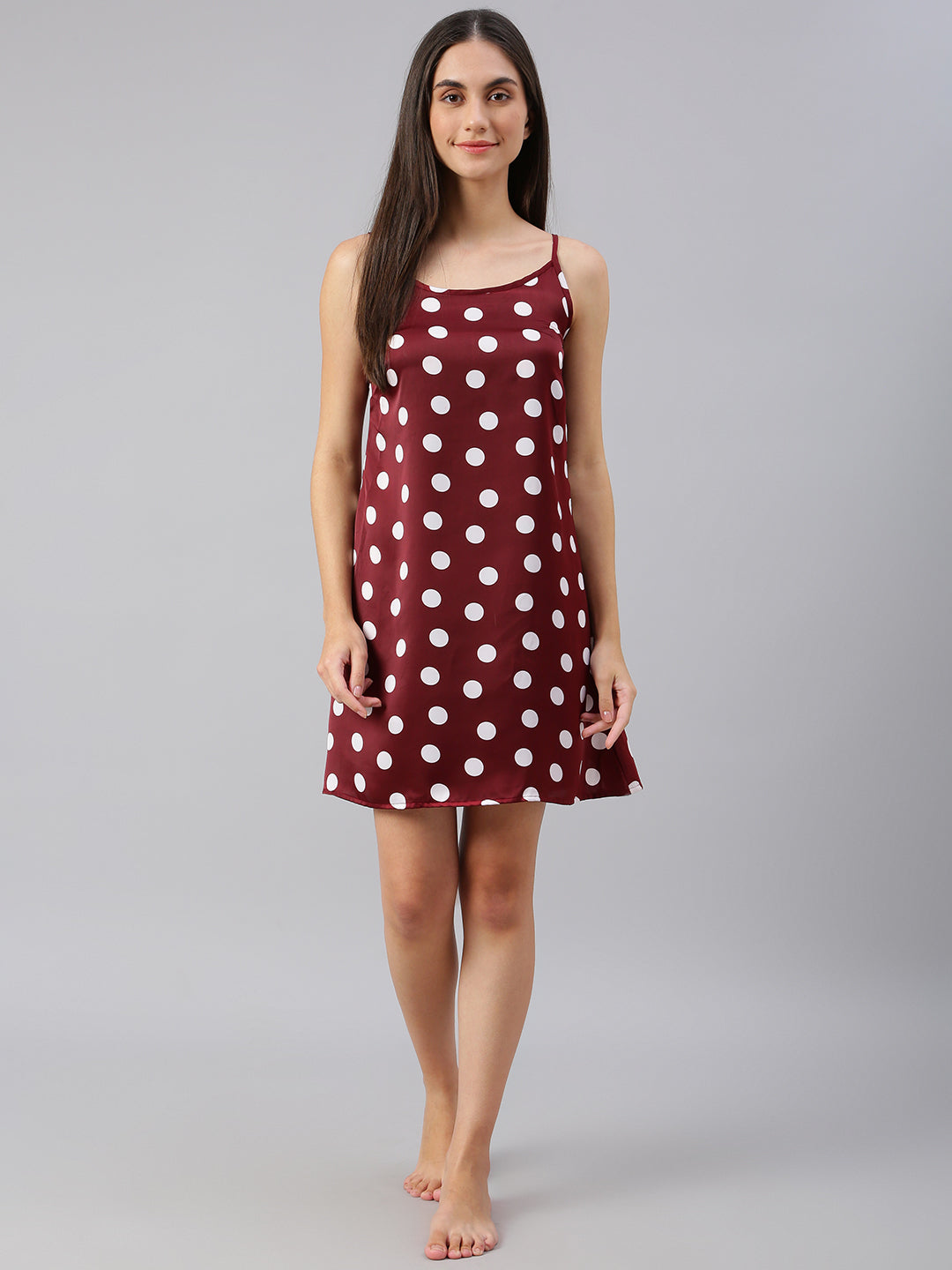 FLAMBOYANTTREND Satin Polka Dot Night Dress By Flamboyant Night Dress