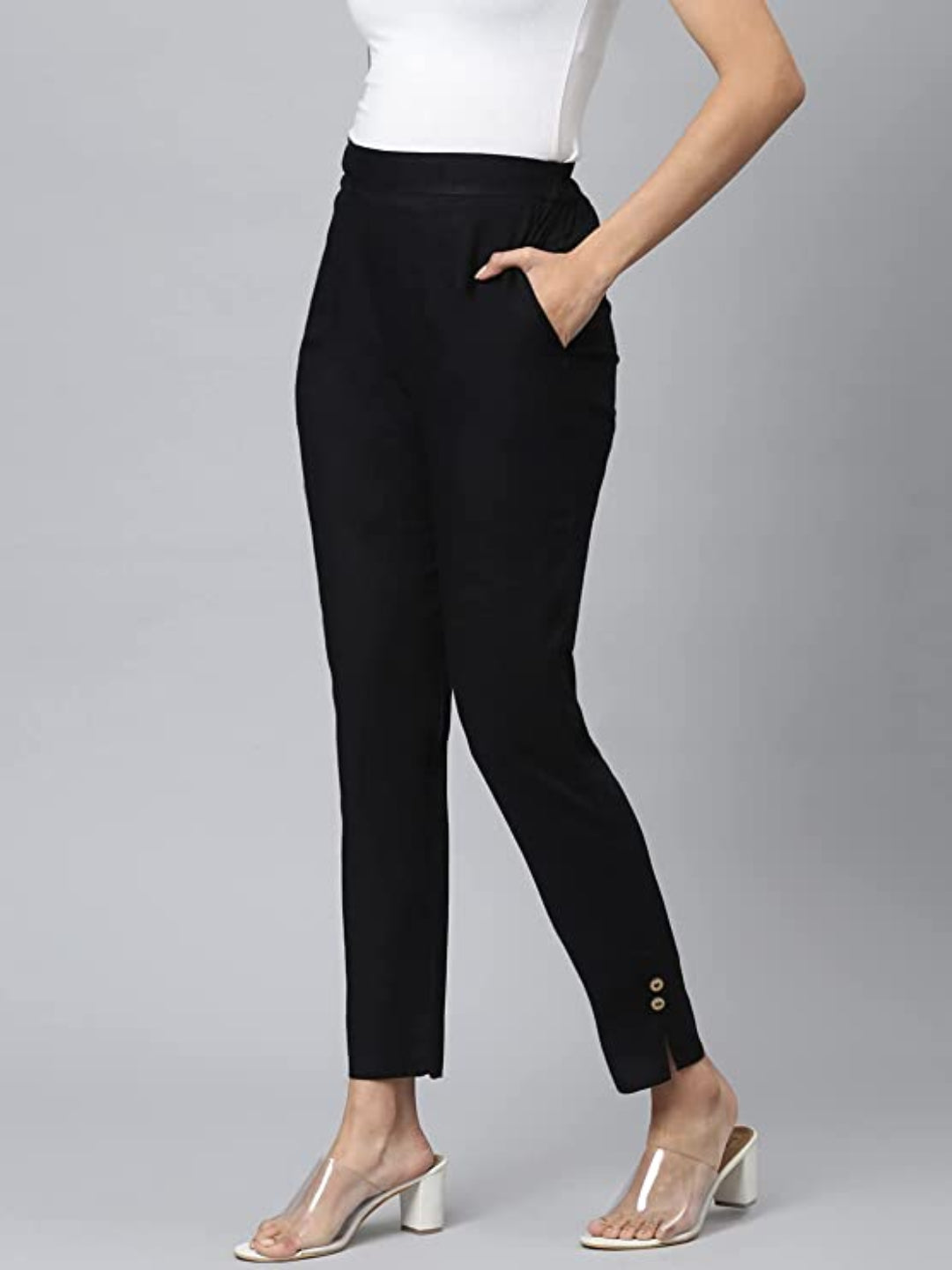 Solid Colour Long Fit Black Pant For Women 2nd
