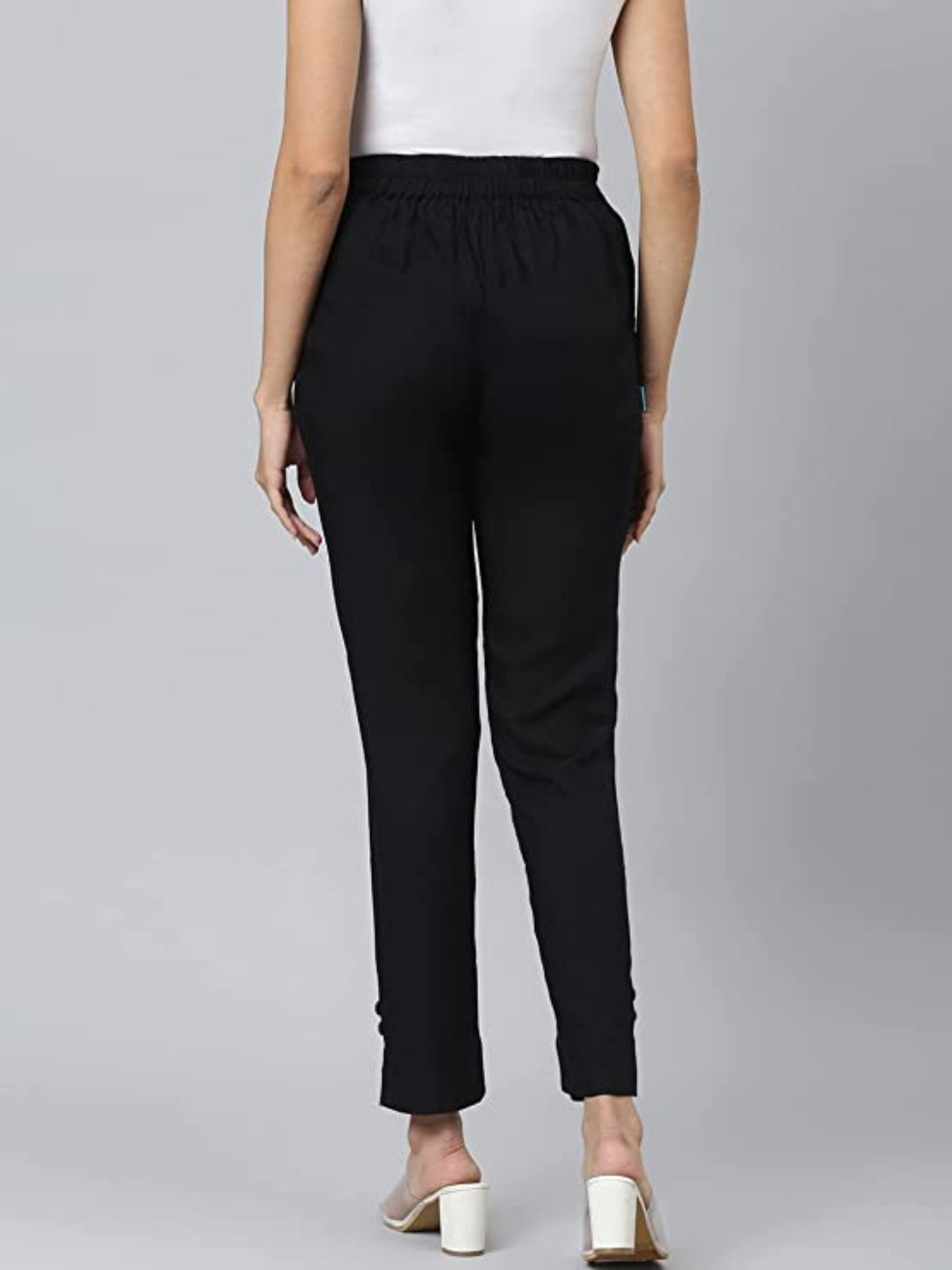 Solid Colour Long Fit Black Pant For Women 3rd
