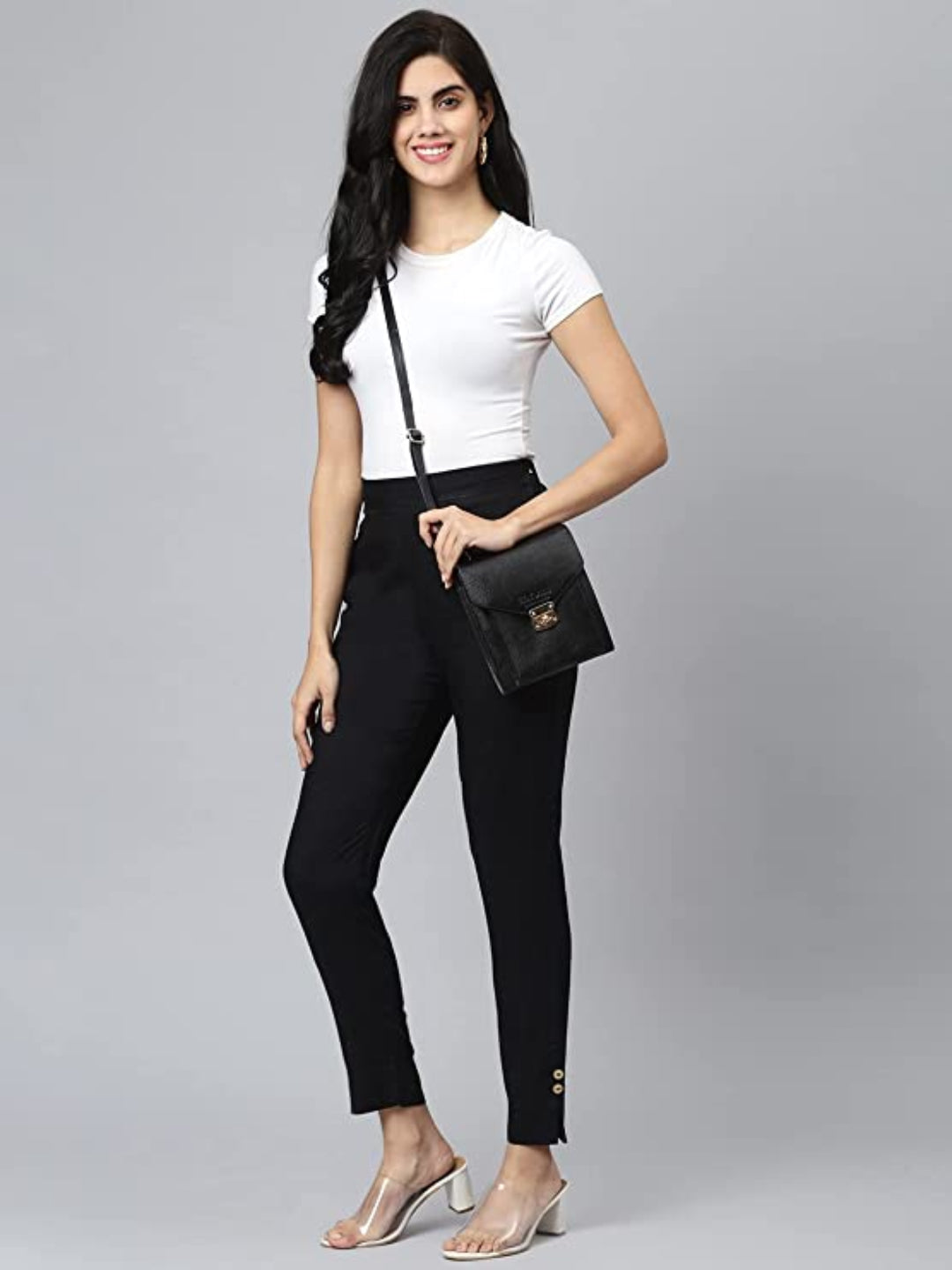 Solid Colour Long Fit Black Pant For Women 4th
