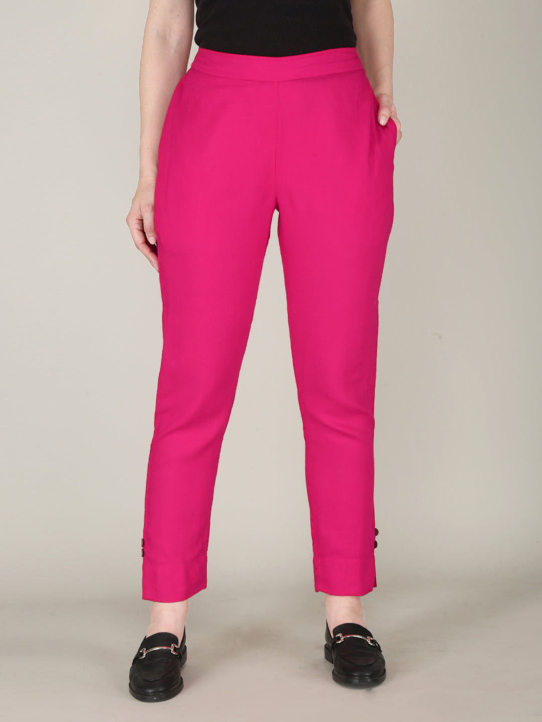 Solid Colour Long Fit Pink Pant For Women 1st