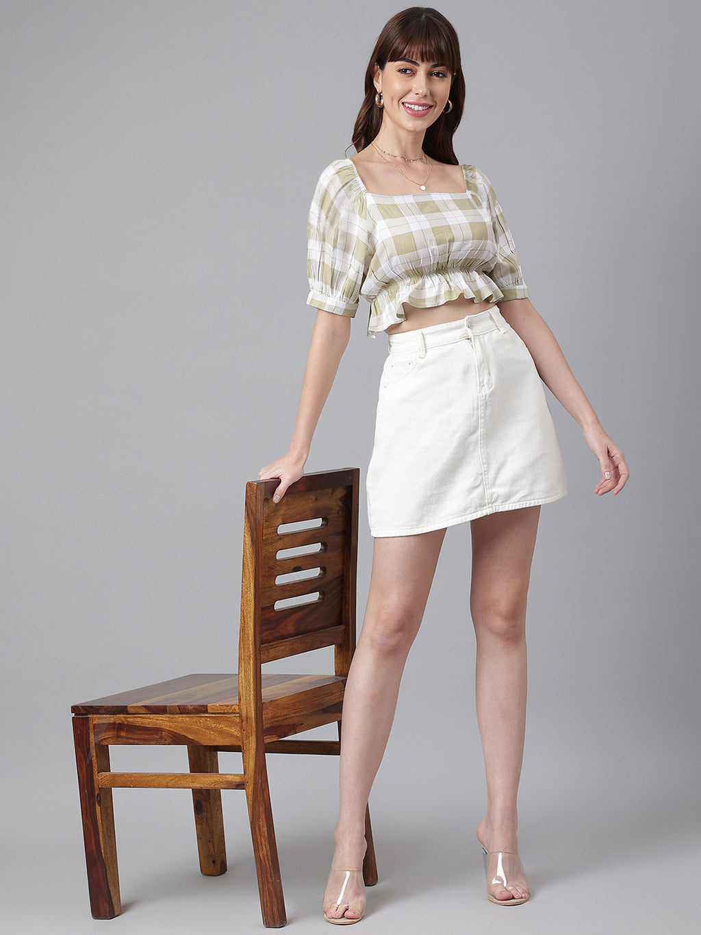 FLAMBOYANTTREND Green Trendy Checkered Top By Flamboyant Top