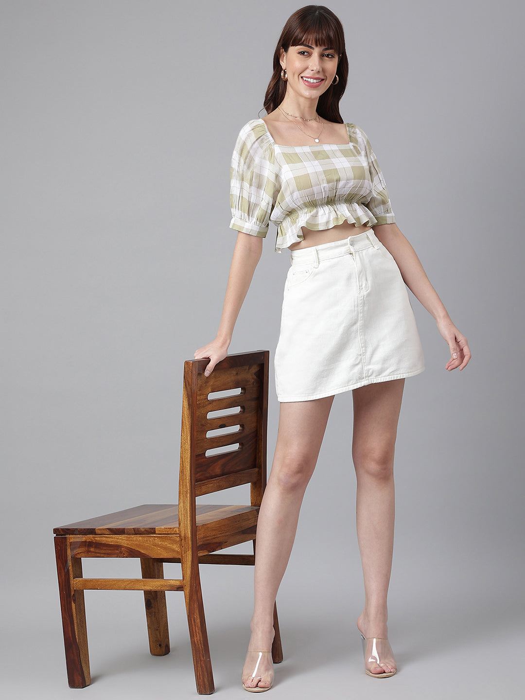 FLAMBOYANTTREND Green Trendy Checkered Top By Flamboyant Top
