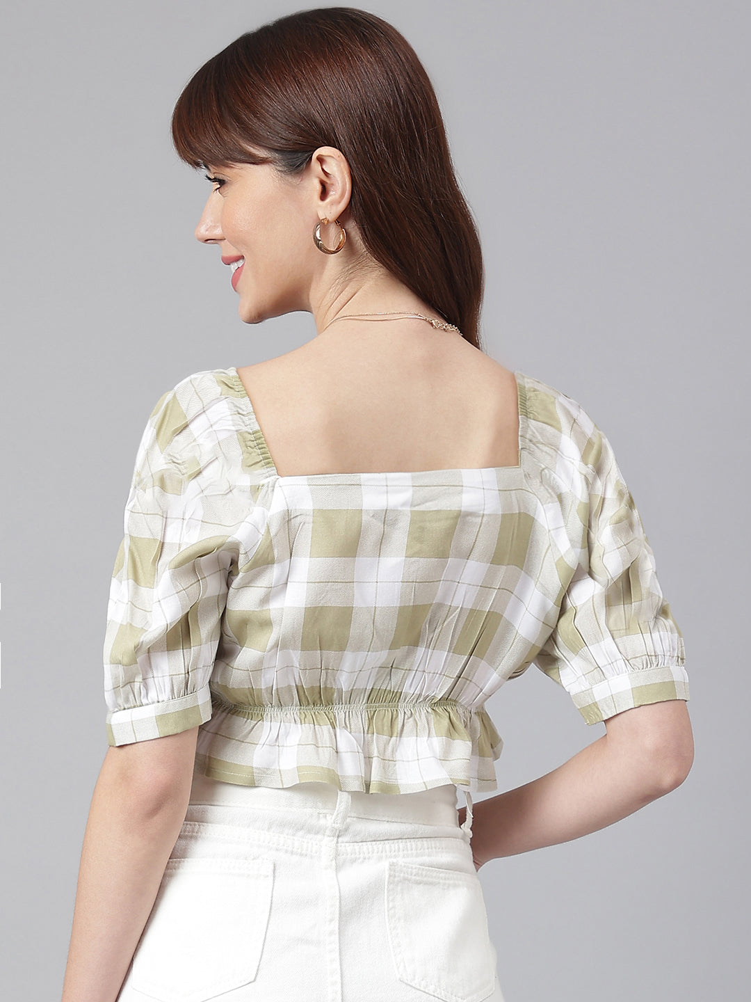 FLAMBOYANTTREND Green Trendy Checkered Top By Flamboyant Top