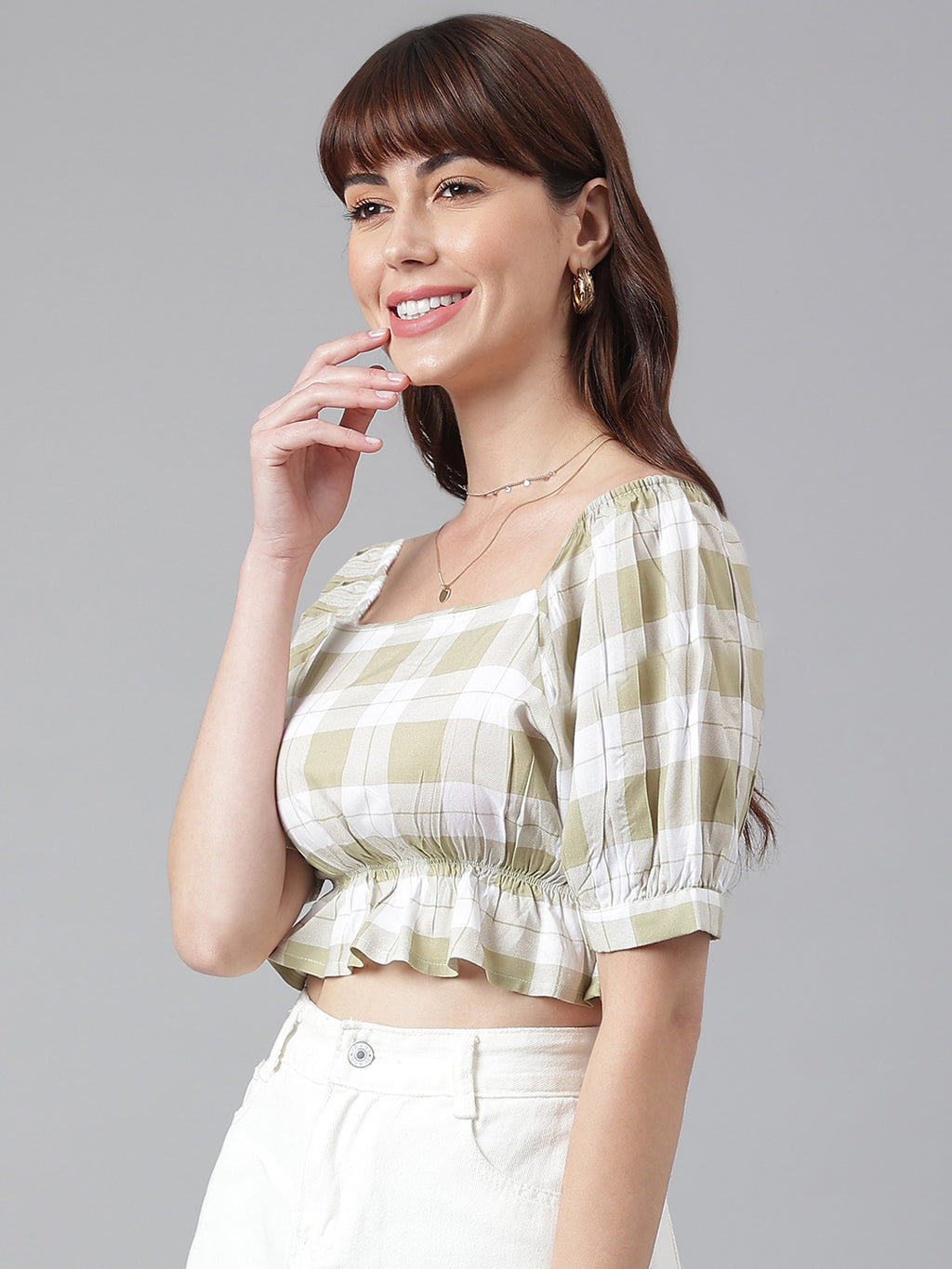FLAMBOYANTTREND Green Trendy Checkered Top By Flamboyant Top