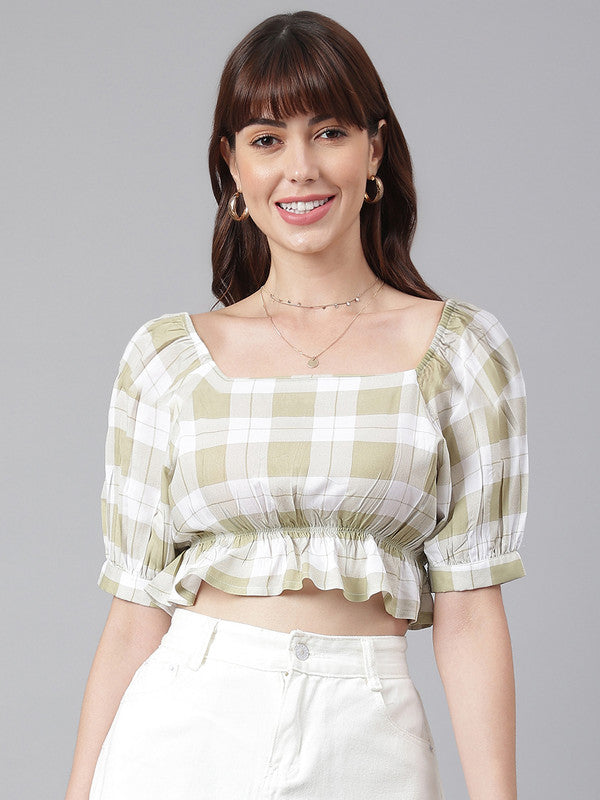 FLAMBOYANTTREND Green Trendy Checkered Top By Flamboyant Top