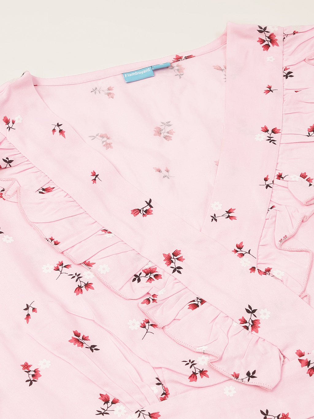 FLAMBOYANTTREND Pink Floral Printed Crop Top By Flamboyant Top