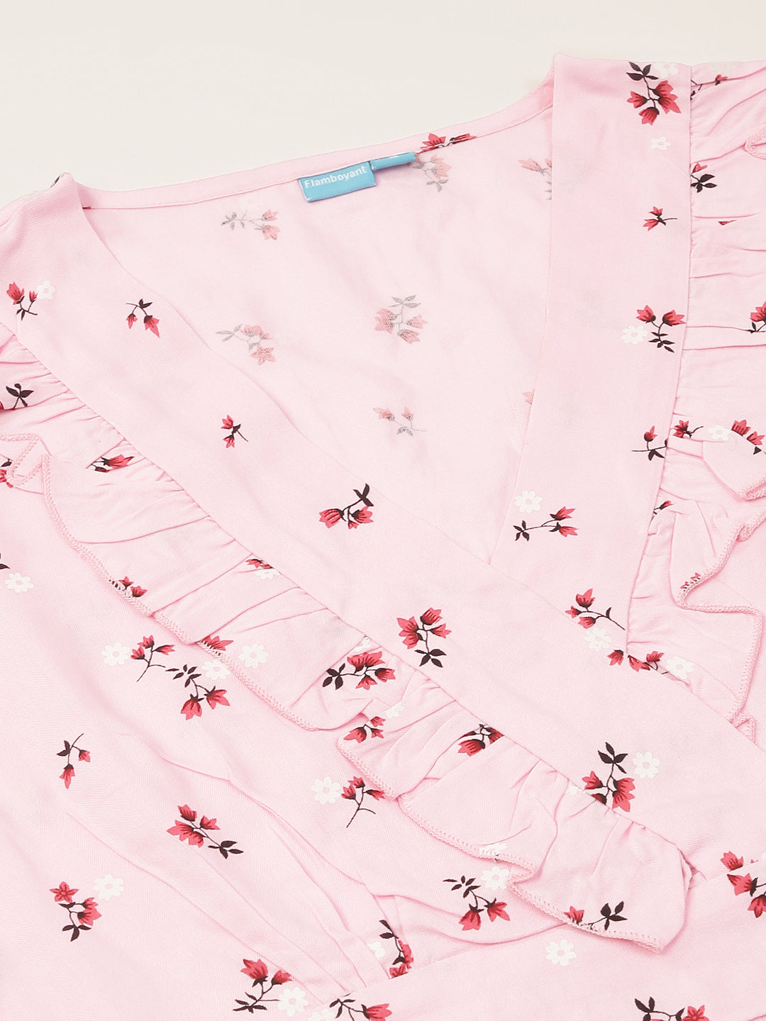 FLAMBOYANTTREND Pink Floral Printed Crop Top By Flamboyant Top