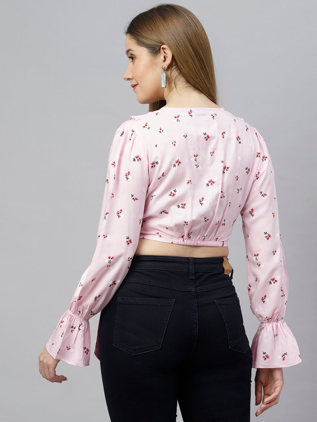 FLAMBOYANTTREND Pink Floral Printed Crop Top By Flamboyant Top
