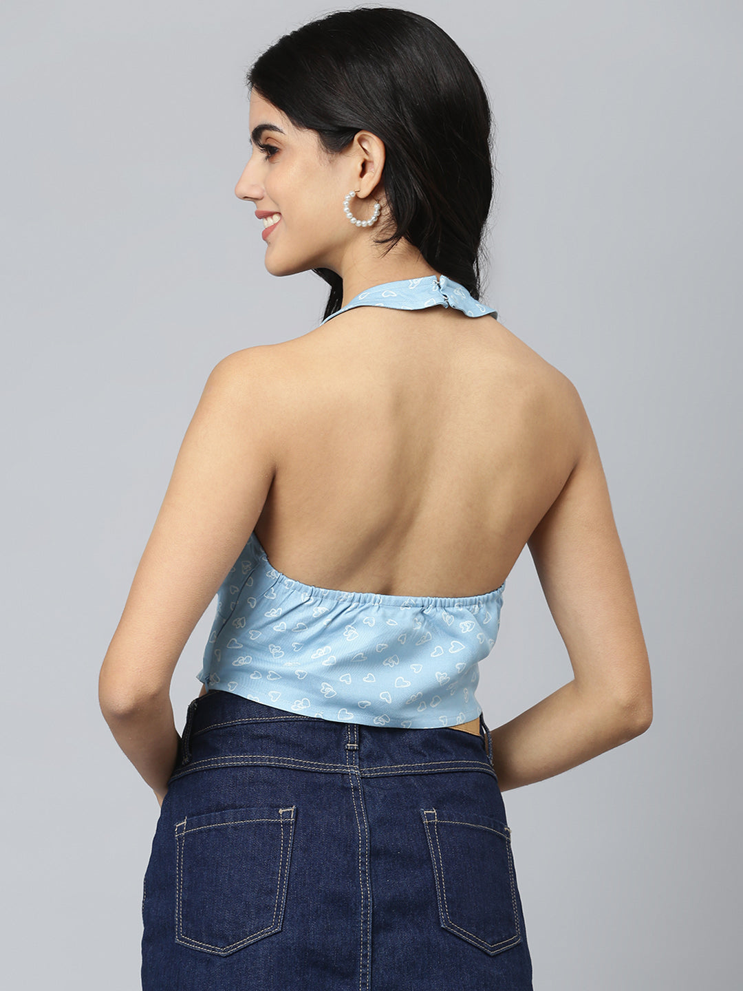 Women Floral Printed Halter Neck Styled Back Backless Top 2nd
