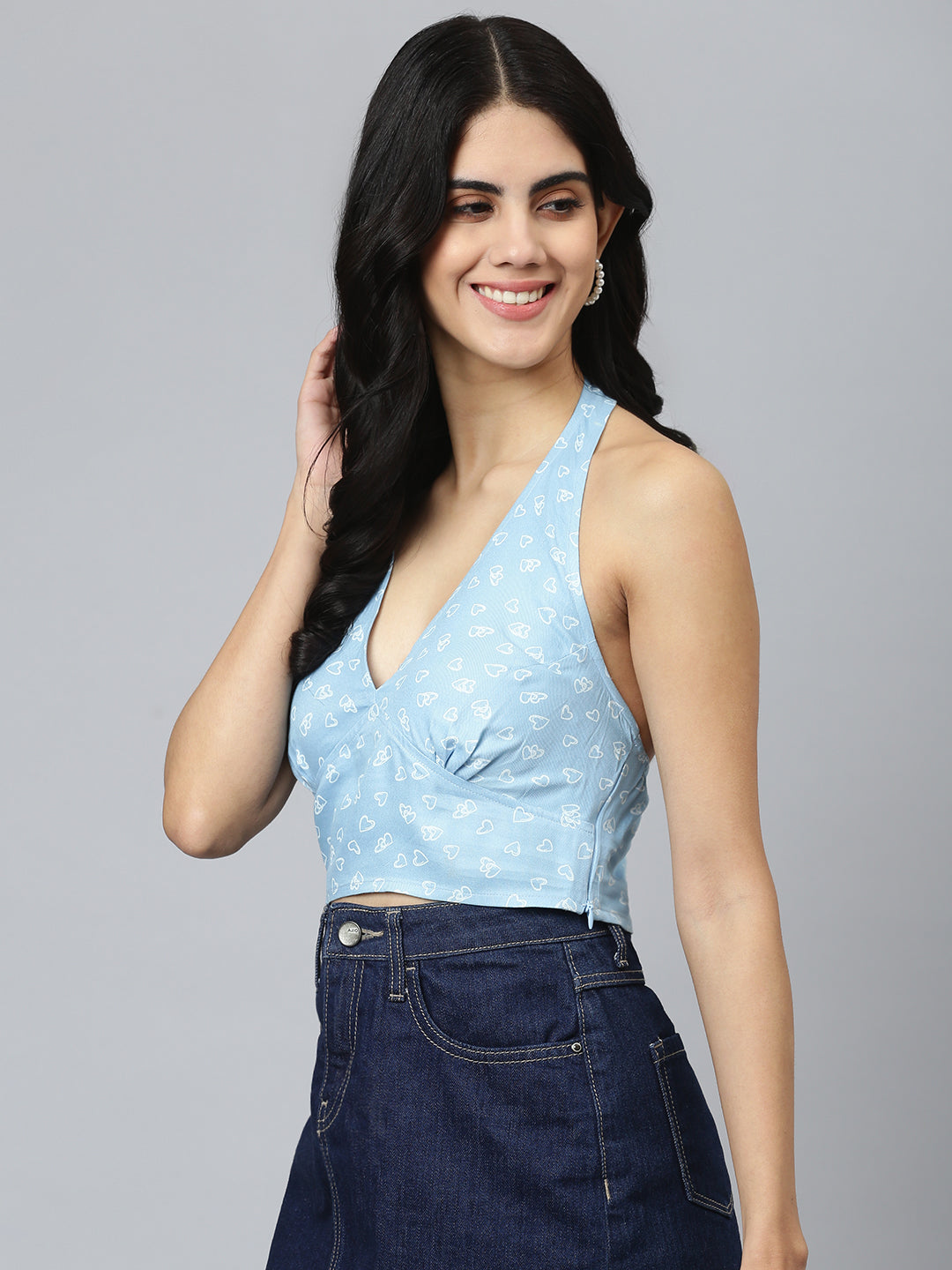 Women Floral Printed Halter Neck Styled Back Backless Top 3rd
