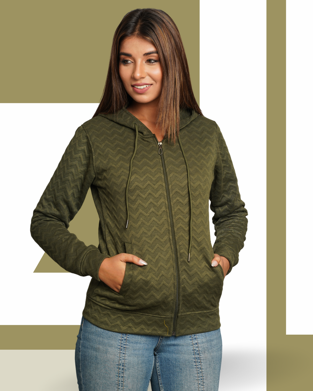 Zig Zac Print Knitted Jacket (Green)