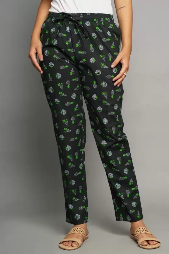 Women Printed Cotton Pyjama (Green)
